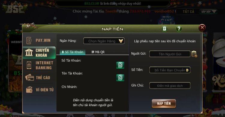 Nạp tiền chơi đại chiến B52