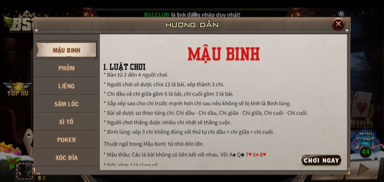 Luật chơi mậu binh online