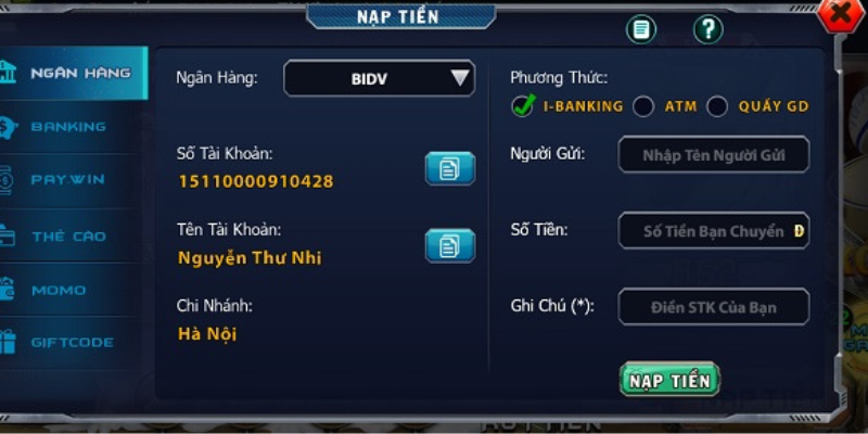 Cách nạp tiền b52 club qua ngân hàng